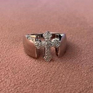 Vintage Cross Ring Sterling Silver 925 & Diamond
